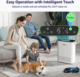 Purificateurs d'air pour grandes pièces jusqu'à 2325 pi², filtres lavables, surveillance de la qualité de l'air, modes turbo, automatique et veille, filtre HEPA pour la fumée, la poussière, les poils d'animaux et le pollen (APH3000)